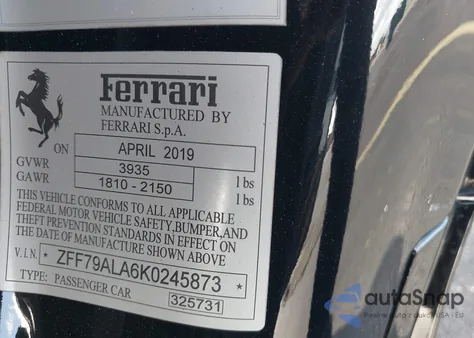 2019 Ferrari 488 Gtb z USA, uszkodzony, nr VIN ZFF79ALA6K0245873